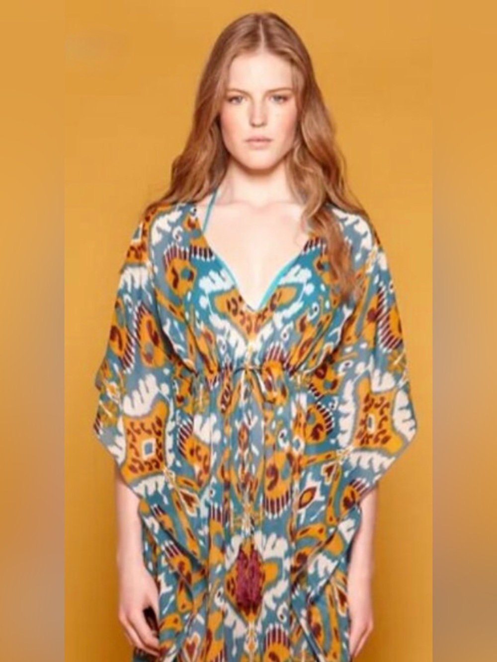 Tory Burch Teal & Mustard Printed Silk Cover Up